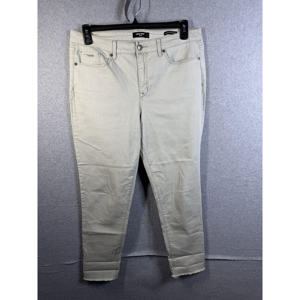 Nine West Jeans Womens 14 Green Gramercy Skinny Ankle Raw‎ Hem Stretch Denim